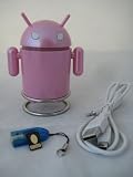 Android Robot Style USB Rechargeable FM/MP3 Player w/ Stereo Speaker, Micro SD & TF Card input, 3.5mm headphone; Color : Pink With 4GB TF Flash Memory Card and USB SD Card Reader / Writer