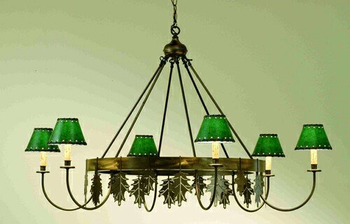 Best Buy Meyda Tiffany Custom Lighting 51291 Oak Leaf 6-Light Chandelier, Antique Copper Finish with Forest Green Shades
