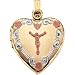 14K Yellow Gold Three Color Heart Shaped Locket With Cross