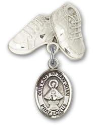 Sterling Silver Baby Badge with Our Lady of San Juan Charm and Baby Boots Pin