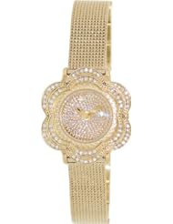 GUESS U0139L2 Yellow Gold-Tone Floral Mesh Watch