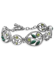 Sterling Silver 7.75 Inch Ornate Malachite and Peridot Toggle Bracelet
