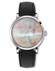 SPRAWL Aanalog Fashion Series Silver Ladies Watches of Genuine Black Leather Strap,Unique Wrist Watch for Women Girls Designed with Stems in blurred landscape