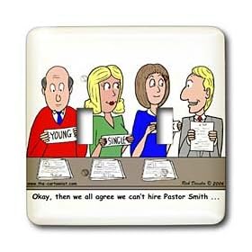 Rich Diesslins Funny Religious Light Cartoons - Church Search Committee Evaluating Ministers - Light Switch Covers - double toggle switch