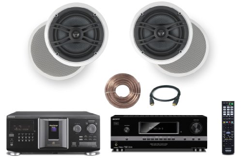 Sony 300-Disc Mega-Storage CD Changer / Player + Sony HD Digital Cinematic Sound 700 Watts 7.1 Channel 3D A/V Receiver + Yamaha Natural Sound Custom Install In-Ceiling 2-Way 120 watts 2 Speaker Set (Pair) with 1 Tweeters & 8 Woofer + 100ft 16 AWG Speaker 