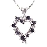Genuine Sapphire Diamond Open Heart Silver Pendant