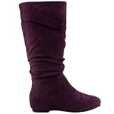 Womens Flat Ruched Fold Down Top Suede Boots