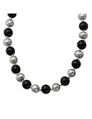 SS 18in 12mm Black Agate/10mm Freshwater Cult. Silver 18in Pearl Necklace
