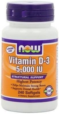 NOW Foods Vitamin D3 5000 IU Strong Bones, 240 Softgels, - Vitamin D-3