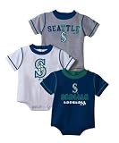 MLB Unisex Infant/Toddler Seattle Mariners 3-Piece Body Suit Set, White/Ash, Large