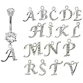 Piercing nombril Pendant Initiale - - Cristal - acier chirurgical 316L - longueur de barre 10mm - de nombreuses initiales disponibles