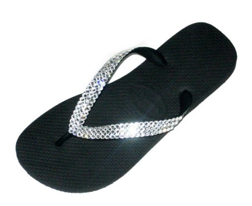 BLACK CLEAR Swarovski Crystal Havaianas Flip Flops Sandals Thongs sizes 5-10