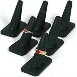 6 Black Rubber Ring Finger Jewelry Holder Showcase Display Stands