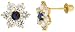 14k Yellow Gold 5/16 (9mm) tall Flower Stud Earrings, w/ Brilliant Cut Clear & Blue Sapphire-colored CZ Stones