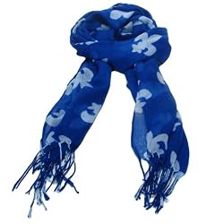 Fleur de Lis Print Summer Light Scarf Shawl Wrap Blue with White