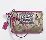 Coach Signature Poppy Wristlet Case Bag 42885 Khaki Magenta