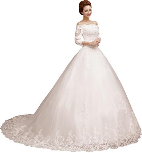 Ball Gown Lace Tulle Wedding Dresses With Sleeves for Bride 2015 Size 10 White