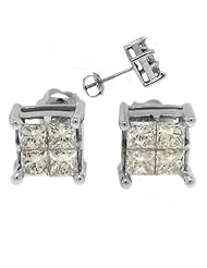 1 Carat Princess Invisible Diamond Stud Earrings