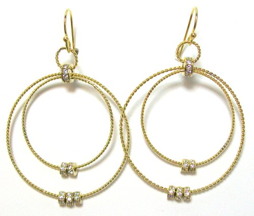 Just Give Me Jewels 18K Gold Plated Dangle Hoop Earrings with Cubic Zirconia Rondells