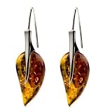 High Quality Honey Amber and Sterling Silver Leaf Earrings