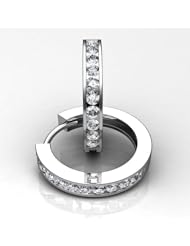 Palladium Sleek and Stylish Channel Set Diamond Hoop Earrings containing Twenty Round Brilliant Cut Diamonds Total. 3/4 CTW