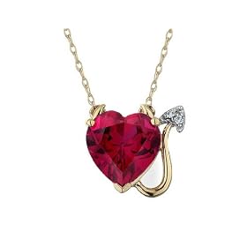 Created Ruby Devil Heart Pendant with Diamonds 2.33 Carat (ctw) in 10K Yellow Gold with Chain