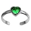 Sterling Silver Fashion Toe Ring - Heart with Emerald CZ - 2mm Band Width