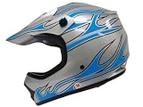 YOUTH SILVER BLUE FIRE DIRT BIKE ATV MOTOCROSS HELMET (HY-601 KIDS - SILVER-BLUE FIRE) (L)
