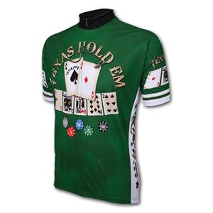 Buy Texas Hold 'em Cycling Jersey by World Jerseys with DeFeet Black Flame Socks