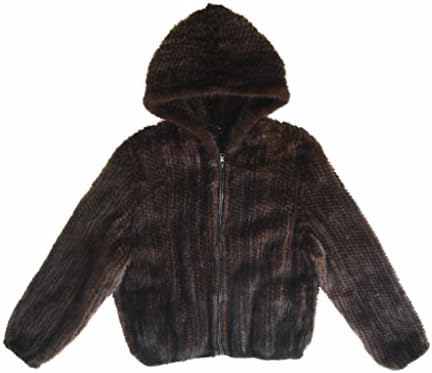 Qiudu Womens Real Mink Fur Knitted Hooded Jacket-Coffee-2XL