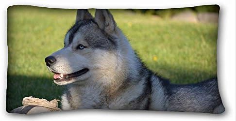 Soft Pillow Case Cover ( Animals dog huskys ball grass lie down profile ) Soft Pillow Case Cover 20*36 Inch (One Sides)Zippered Pillowcase suitable for California King-bed PC-White-16799