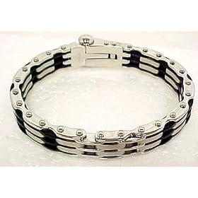 Stainless Steel and Black Rubber Mens Bracelet Great Gift