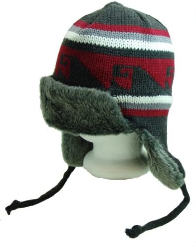 FUROCITY HATS 100% Polyester Knit Trapper/Bomber Hat - Gray/Red Waves