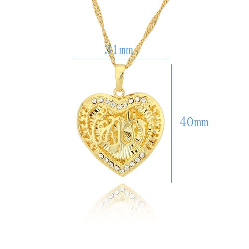 Allah in the Middle of Heart Shaped CZ Necklace Pendant for Muslim