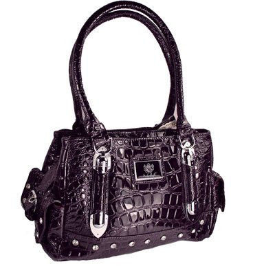 Womens LYDC Designer Croc Leather Shoulder Bag Purple