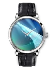 SPRAWL Aanalog Fashion Series Silver Ladies Watches of Genuine Black Leather Strap,Unique Wrist Watch for Women Girls Designed with Barra white circles in green and blue background