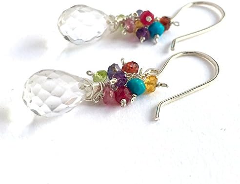 Clear Quartz Multi Rainbow Gemstone Sterling Silver Earrings
