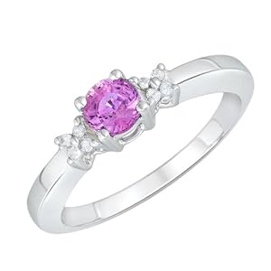 0.54 Ct Pink Color Round Sapphire and Diamond White 14K Gold Engagement Ring