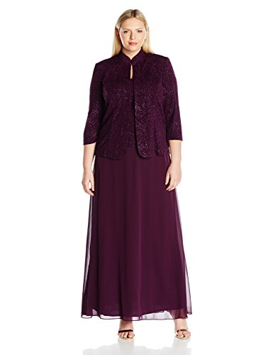Alex EveningsWomen's Long Dress with Mandarin Neckline Jacket (Regular Petite Plus)