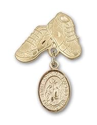 14K Gold Baby Badge with St. John the Baptist Charm and Baby Boots Pin