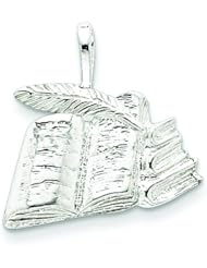 Sterling Silver Books with Quill Charm & 18" Chain