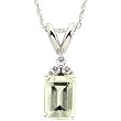 14K White Gold (Prasiolite) Green Amethyst and Diamond Pendant