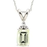 14K White Gold (Prasiolite) Green Amethyst and Diamond Pendant