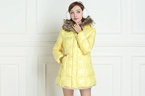 ダウンジャケット ダウンコート ダウンフェザー ダウンコート　ダウンロングジャケット　毛皮の襟　温かい　可愛い　キュート　カラフル　おしゃれ　カジュアル イエロー (オリジナル・ロゴスブレスレット(茶)とサシェセット)