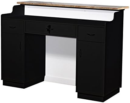 Elizabeth Tufted Padded Salon Reception Desk - Black/Red/Brown Marble
