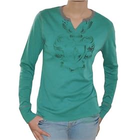 WOMENS Guess Jeans Vintage Green Raglan Long Sleeve 100% Organic Cotton Jersey Shirt
