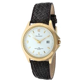 Peugeot Men's Gold-Tone Brown Leather Strap Watch #2024BR