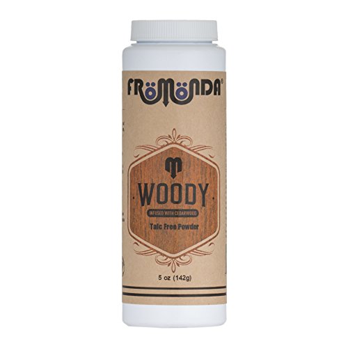 Woody Talc Free Body Powder for Men. Scented with cedarwood and tea