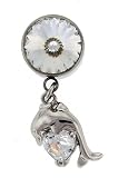 Non-Piercing Belly Button Ring Surgical Steel w/ Swarovski CZ Crystal Set - Dolphin Dangle - Clear