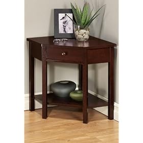 Mission - style Corner Side End Table With Shelf And Drawer, 24Hx30.5W, CHESTNUT